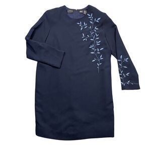 Liz‎ Claiborne 14P Petite Navy Lined Embroidered Dress